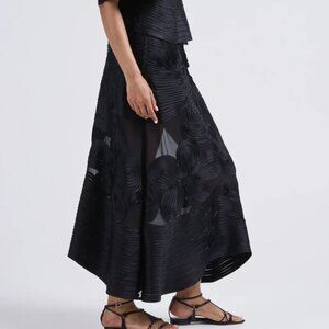 NWT Ulla Johnson Kaelyn Midi Skirt Black Ribbon Embroidered